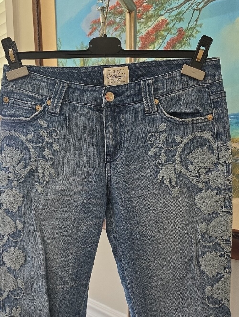 White House Black Market Blue Embroidered Cropped Jeans - Picture 6 of 10